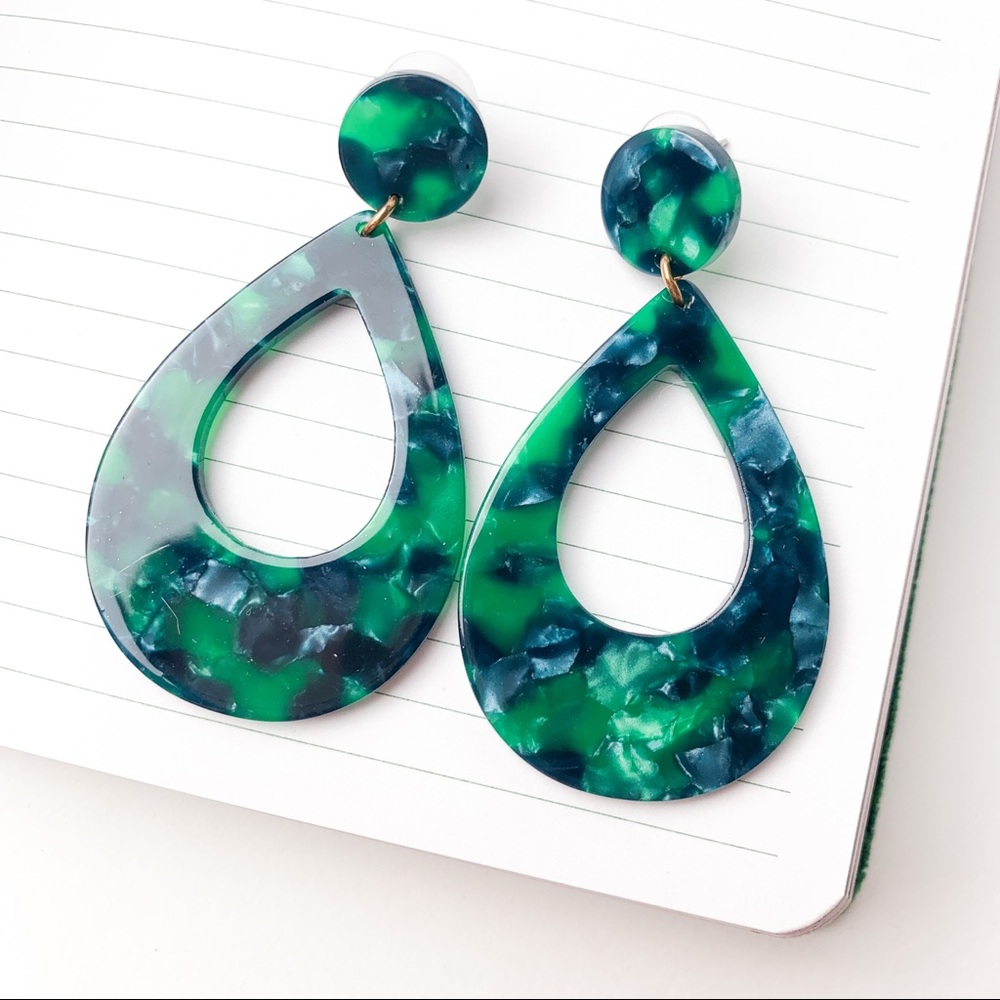 Emerald Teardrop Statement Earrings - Picture 1 of 3
